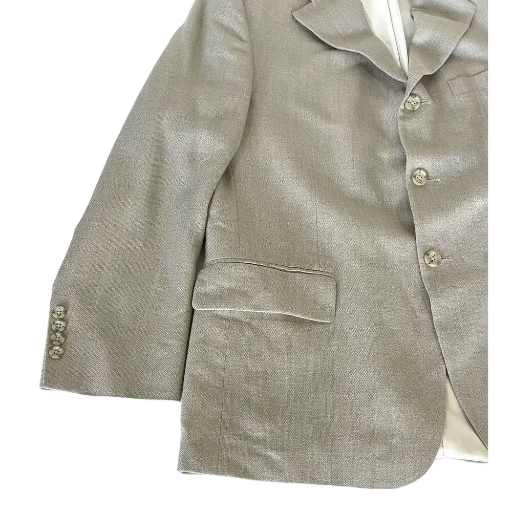 Oscar de la Renta Men’s Beige Silk Wool Blazer Jacket Sports Coat 3-Button 42S